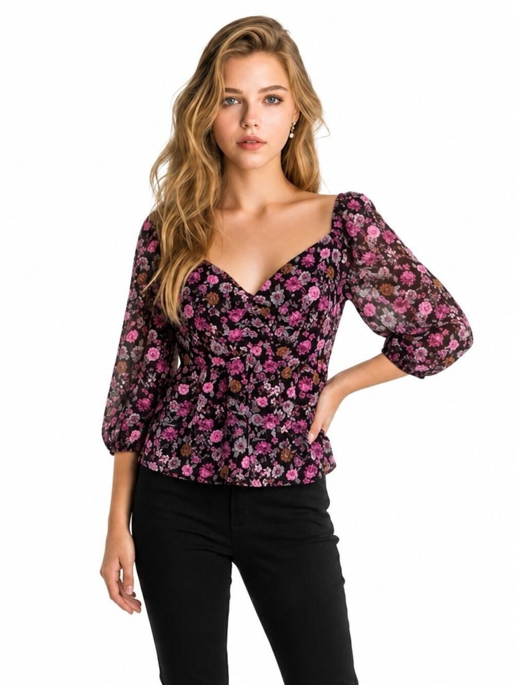 Francesca's Floral Sweetheart Crop Top Medium Off Shoulder